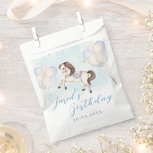 フェアヤブルベビーポニーブルーバルーンスター誕生日 フェイバーバッグ (クリップ留めされた状態)