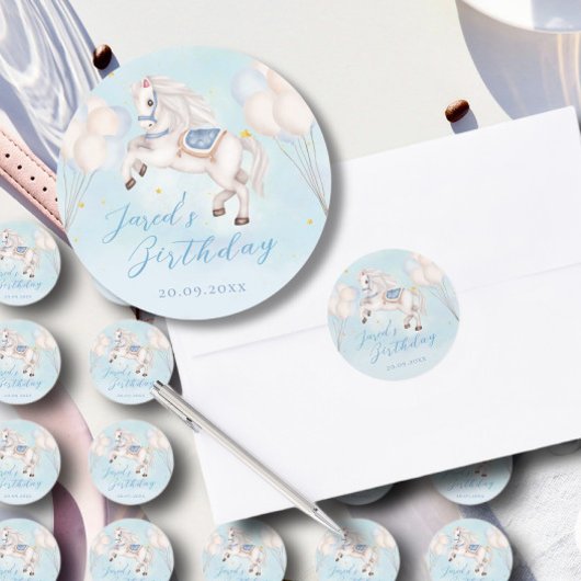 フェアヤブルベビーポニーブルーバルーンスター誕生日 ラウンドシール