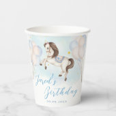 フェアヤブルベビーポニーブルーバルーンスター誕生日 紙コップ (正面)