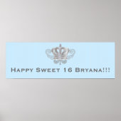 フェアヤブルヴィンテージ王室のクラウンブルー誕生日バナー ポスター (正面)