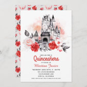 フェアユタリーキャッスルキンセアニラレッドローズ15誕生日 招待状 (正面/裏面)