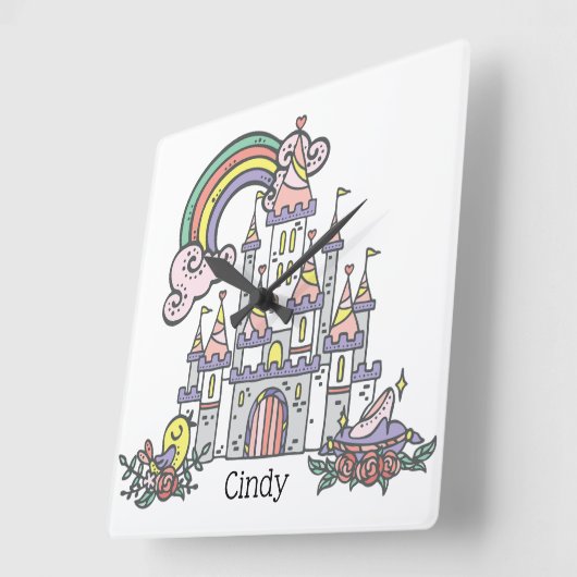 フェアユタリーキャッスルプリンセス名前をカスタムする スクエア壁時計 (傾斜)