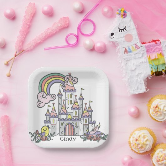 フェアユタリーキャッスルプリンセス名前をカスタムする ペーパープレート (パーティー)
