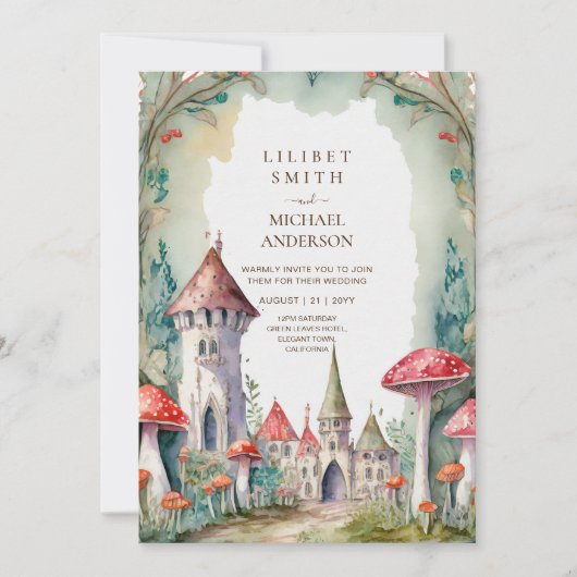 フェアユタリーキャッスル結婚ズフェアユコアマッシュルーム魔法 招待状 (正面)