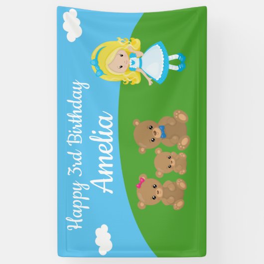 フェアユタリーゴルディロックススリーベアーズ誕生日バナー 横断幕 (縦)