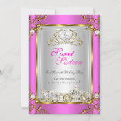 フェアユタリースウィート16 16誕生日ホットピンク金ゴールド 招待状 (正面)