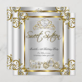 フェアユタリースウィート16 16誕生日金ゴールドシルバー 招待状 (正面/裏面)