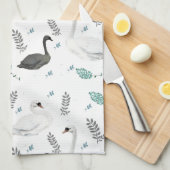 フェアユタリースワンイラストレーションフォークボタニカル キッチンタオル (四つ折り)