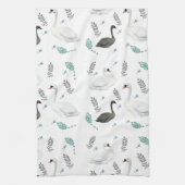 フェアユタリースワンイラストレーションフォークボタニカル キッチンタオル (縦)