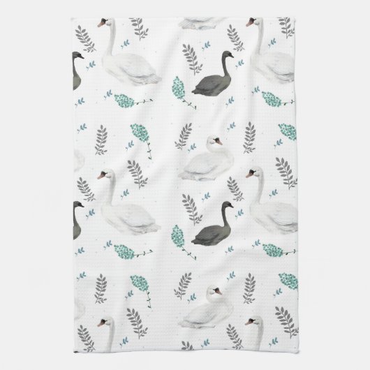 フェアユタリースワンイラストレーションフォークボタニカル キッチンタオル (縦)