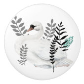 フェアユタリースワンイラストレーションフォークボタニカル セラミックノブ (正面)