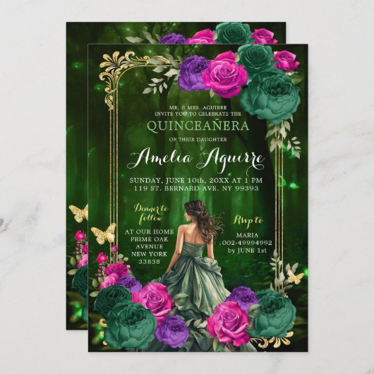 フェアユタリーマジカルフォレスト薄紫グリーンキンセアニラ 招待状 (正面/裏面)