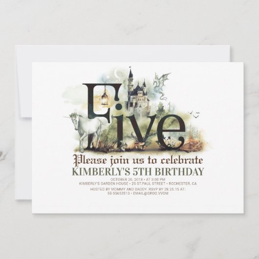 フェアユタリーユニコーンドラゴン魔法キャッスル5th誕生日 招待状 (正面)