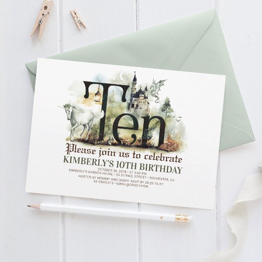フェアユタリーユニコーンドラゴン魔法城10誕生日 招待状