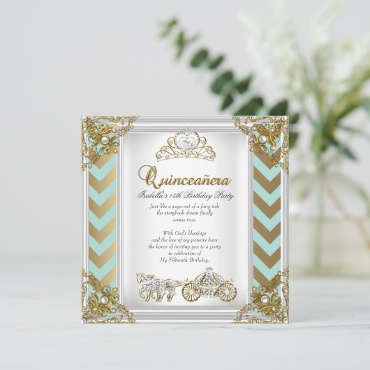 フェアユタレキンセアニェラ15th誕生日ミント金ゴールド2 招待状 (スタンド正面)