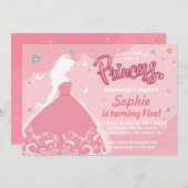 フェアユタレプリンセスガール子供の誕生日パーティー 招待状 (正面/裏面)