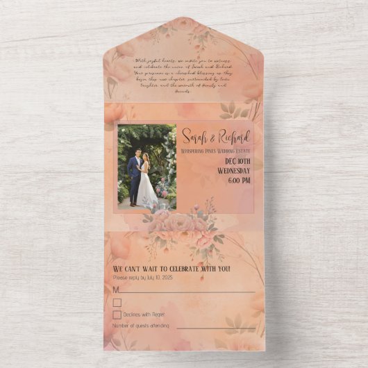 フェアユータリーガーデン結婚スパークル赤面バラ オールインワン招待状 (内側)