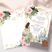 フェアユータリーキャッスルセージ緑と赤面ピンクフローラ 招待状