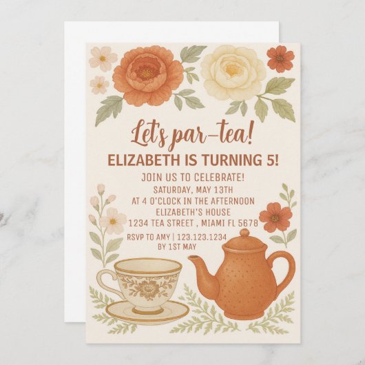 フェアユータリーティーパーティー誕生日招待状 招待状 (正面/裏面)