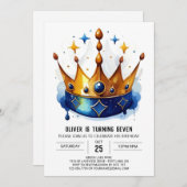 フェアユータリーピンクプリンスクラウン誕生日 招待状 (正面/裏面)