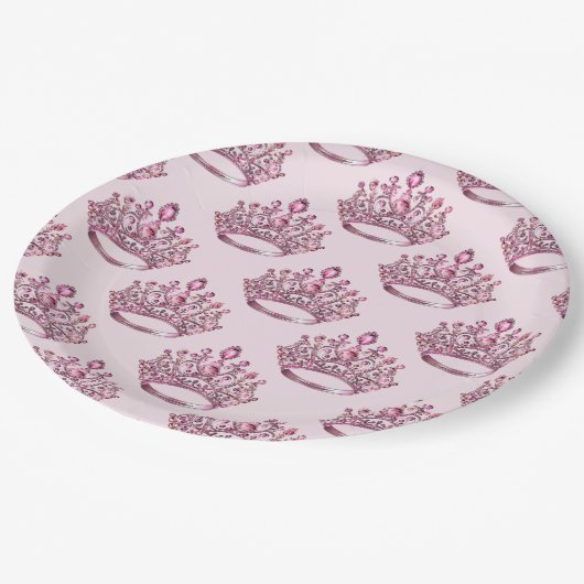 フェアユータリーピンクプリンセスクラウン誕生日 ペーパープレート (アングル)