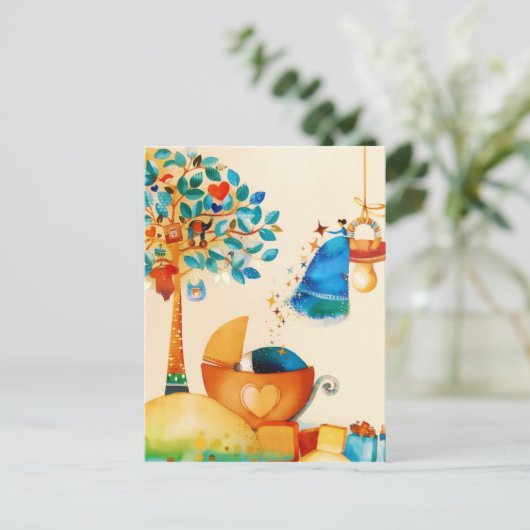 フェアリーお洒落おめでとう生まれたばかりのベビー ポストカード (スタンド正面)