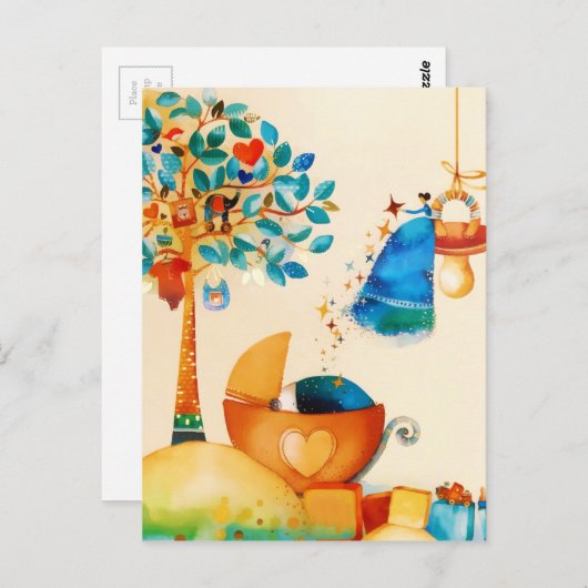 フェアリーお洒落おめでとう生まれたばかりのベビー ポストカード (正面/裏面)