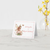 フェアリーお洒落インピンク誕生日 カード (黄色い花)