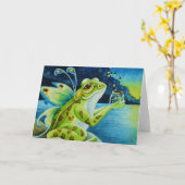 フェアリーお洒落カエル&ホタル水彩アート カード (黄色い花)
