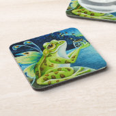 フェアリーお洒落カエル&ホタル水彩アート コースター (左側)