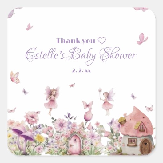 フェアリーお洒落ガーデンベビーシャワー スクエアシール (正面)