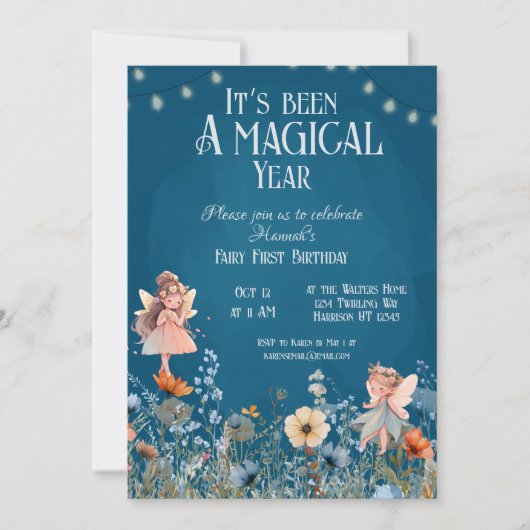 フェアリーお洒落ガーデン魔法ファースト誕生日 招待状 (正面)