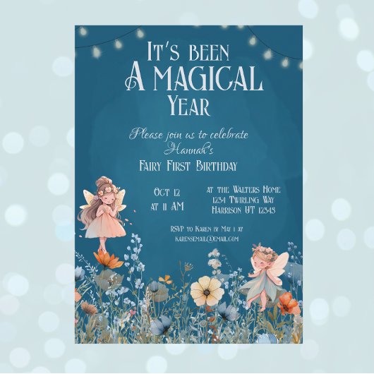 フェアリーお洒落ガーデン魔法ファースト誕生日 招待状