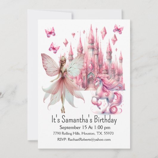 フェアリーお洒落ガール誕生日招待状 招待状 (正面)