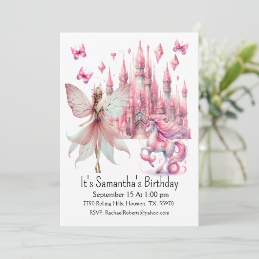 フェアリーお洒落ガール誕生日招待状 招待状 (スタンド正面)