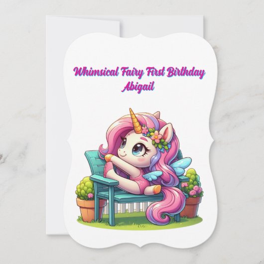 フェアリーお洒落ファーストユニコーン誕生日グリーティング カード (正面)