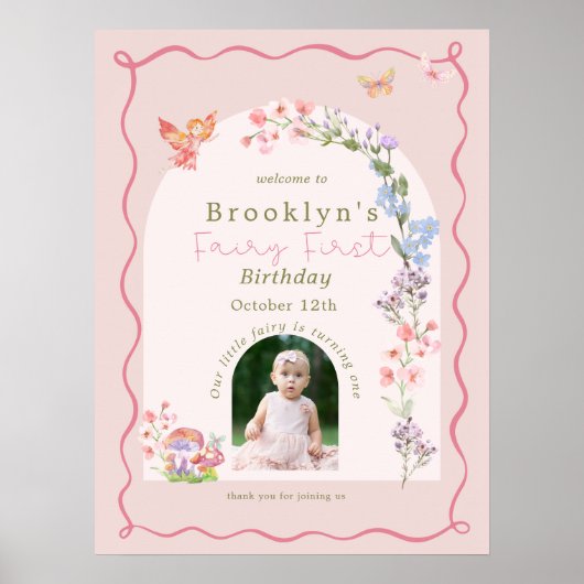 フェアリーお洒落ファースト誕生日ウェルカムサインポスター ポスター (正面)