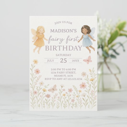 フェアリーお洒落ファースト誕生日招待状 招待状 (スタンド正面)