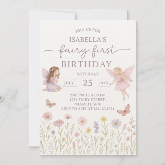 フェアリーお洒落ファースト誕生日招待状 招待状 (正面)