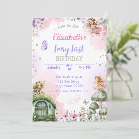 フェアリーお洒落ファースト誕生日招待状for Girl 招待状 (スタンド正面)