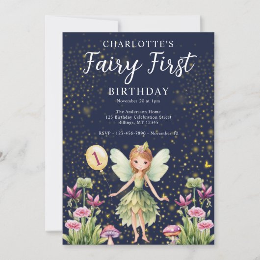 フェアリーお洒落ファースト1歳のパーティー 招待状 (正面)