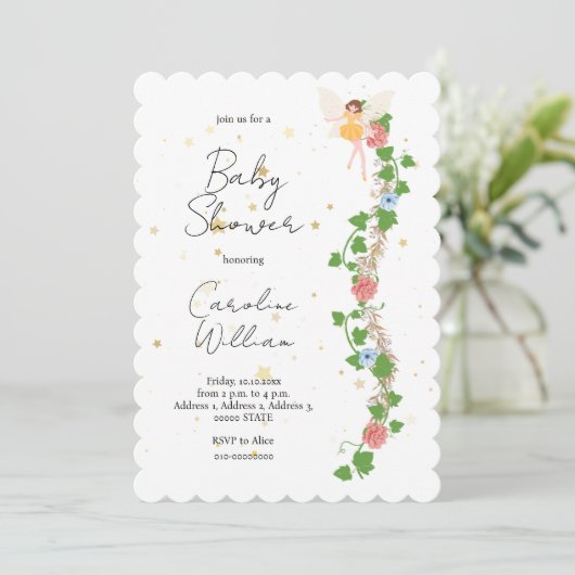 フェアリーお洒落フラワーつる植物ベビーブライダルシャワー 招待状 (スタンド正面)