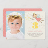 フェアリーお洒落プリンセスガールバースデーパーティー写真 招待状 (正面/裏面)