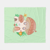 フェアリーお洒落マッシュルームハウスグリーン フリースブランケット (正面(横))