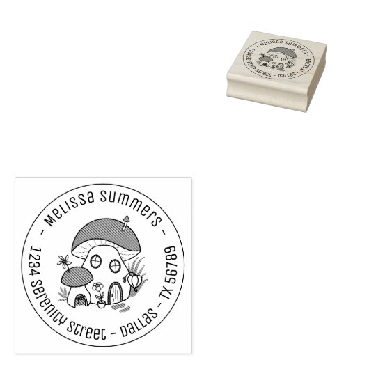 フェアリーお洒落マッシュルームハウスラウンドアドレス ラバースタンプ (押印)