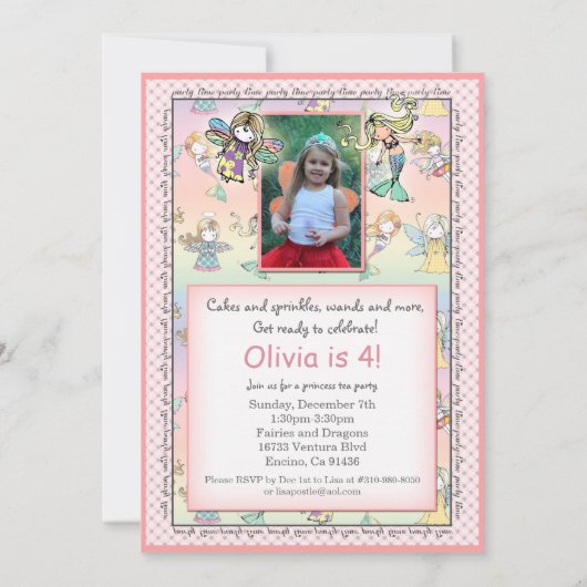 フェアリーお洒落マーメイドとエンジェルパーティー招待状 招待状 (裏面)