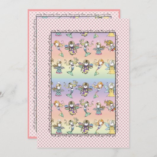フェアリーお洒落マーメイドとエンジェルパーティー招待状 招待状 (正面/裏面)