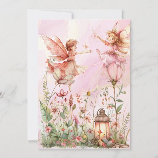 フェアリーお洒落ーをテーマにした1回目の誕生日招待状 招待状 (裏面)