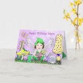 フェアリーお洒落小妖精や小人オン魔法キノコ誕生日 カード (黄色い花)