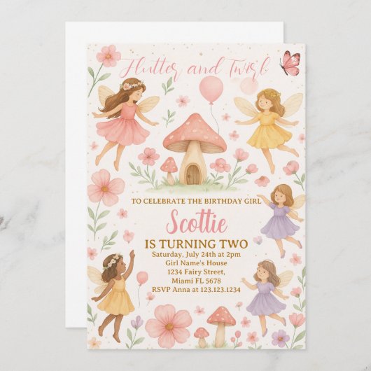 フェアリーお洒落誕生日招待状 招待状 (正面/裏面)